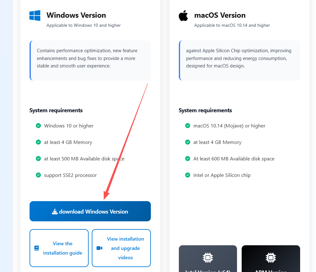 Choose the Operating System Version